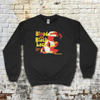 Blood and Black Lace sweatshirt featuring bold red and yellow graphic with vintage horror film design on black fabric