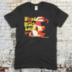 Black t-shirt with 'Blood and Black Lace' graphic design on a brick wall background