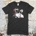 Black t-shirt featuring a graphic of a man with blood dripping from his mouth and Blood for Dracula text in red on front