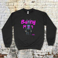 Black Bunny Man Sweatshirt with neon pink text and graphic of a sinister figure holding an axe on front panel