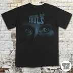 Carnival of Souls t-shirt with eerie blue eyes and distressed text on black vintage grindhouse style shirt.