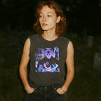 City of the Living Dead muscle tank with striking eerie horror graphic of ghostly figure and screaming face on dark fabric