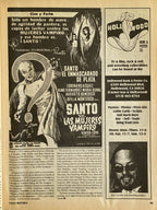 Vintage advertisement for 'Santo' featuring a character in a mask and sunglasses, with text and logos.
