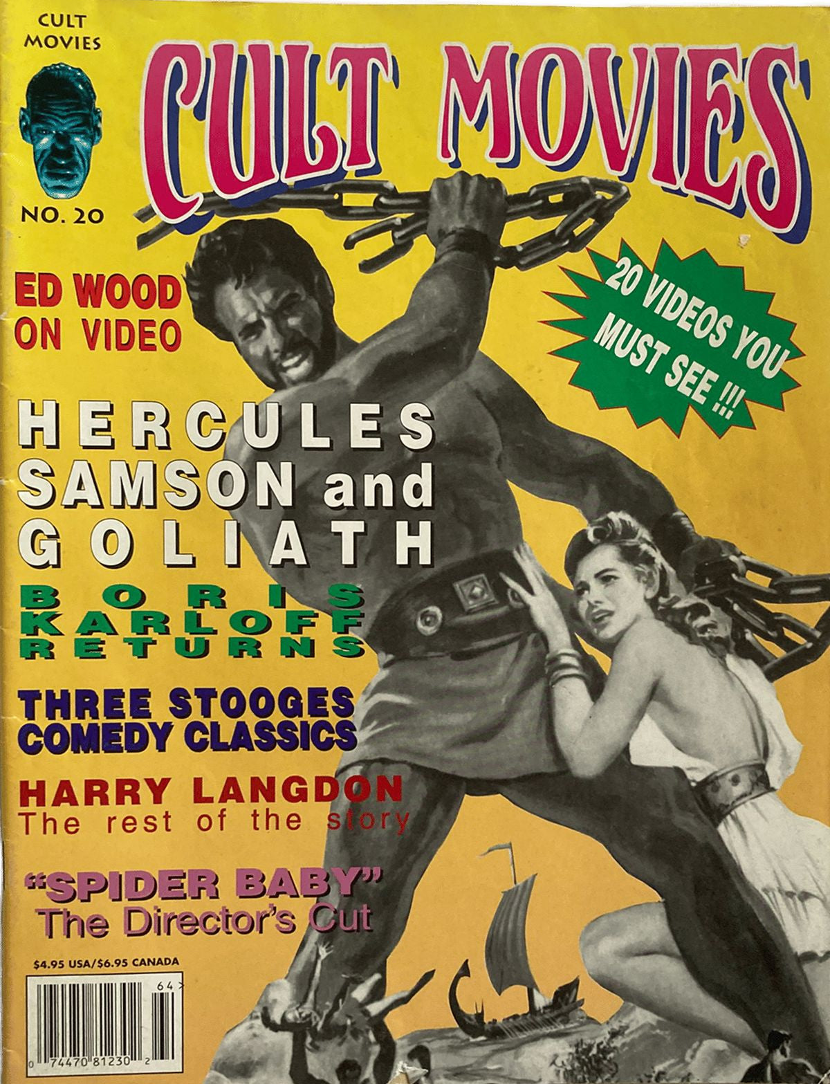 Magazine cover titled 'Cult Movies' featuring Hercules, Samson, and Goliath with promotional text.