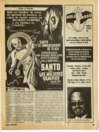 Vintage advertisement for 'Santo vs. Las Mujeres Vampiro' with black and white graphics and text.