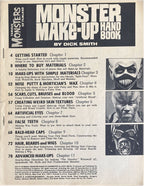 Monster Make-Up Hand Book by Dick Smith with text and images of monster faces on a white background.