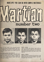 Vintage advertisement for making-up as a Martian with simple materials, featuring three steps.