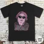 Doris Wishman t-shirt Design 2 featuring stylized portrait with sunglasses and vintage grindhouse lettering on black shirt