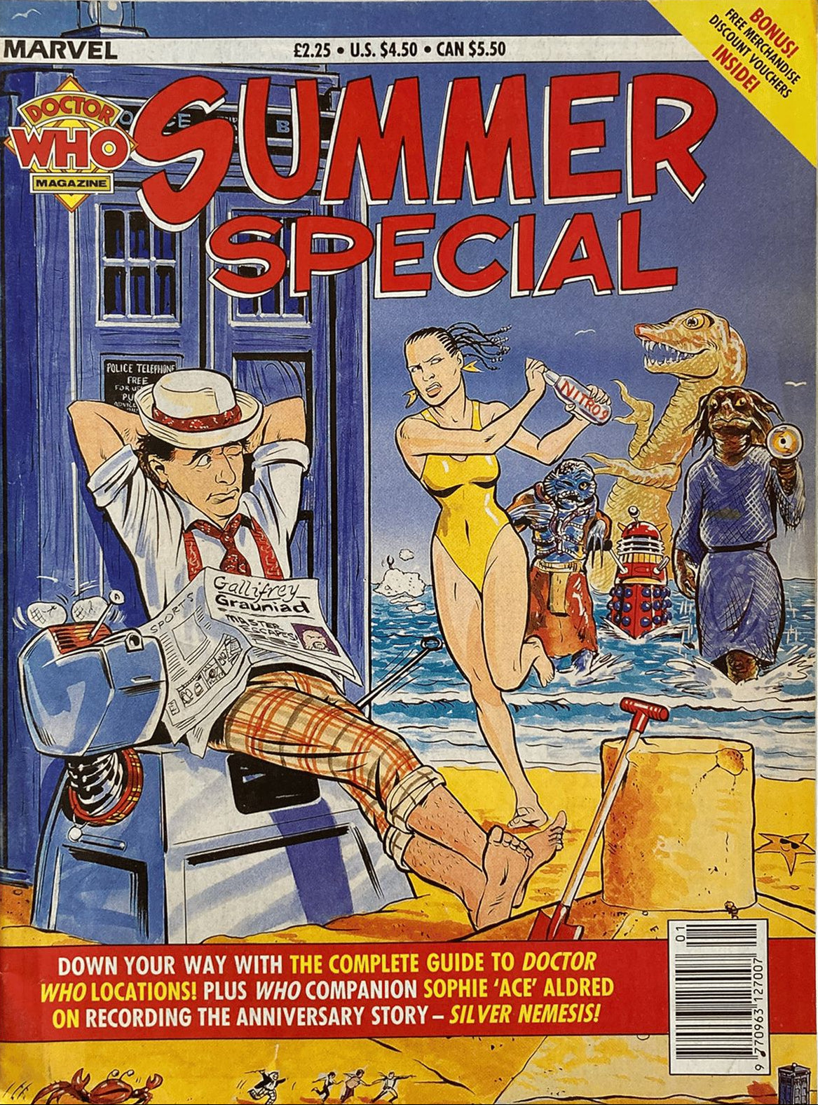 Comic book cover featuring 'Doctor Who Summer Special' with characters by a TARDIS.
