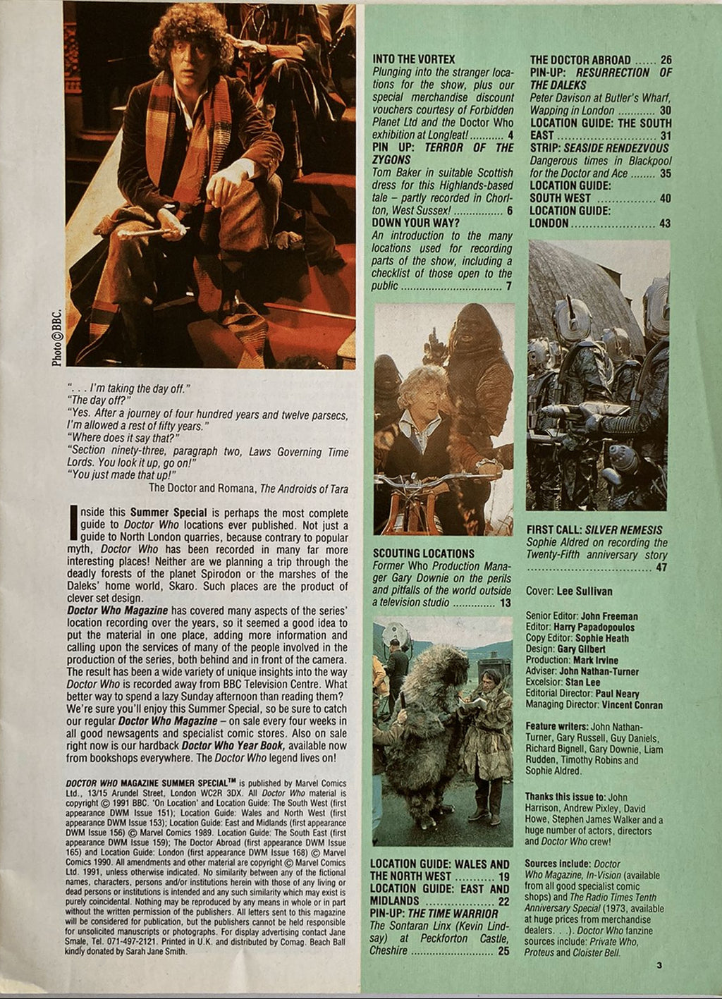Magazine page with a photograph of a person sitting on a motorcycle and text on a green background.