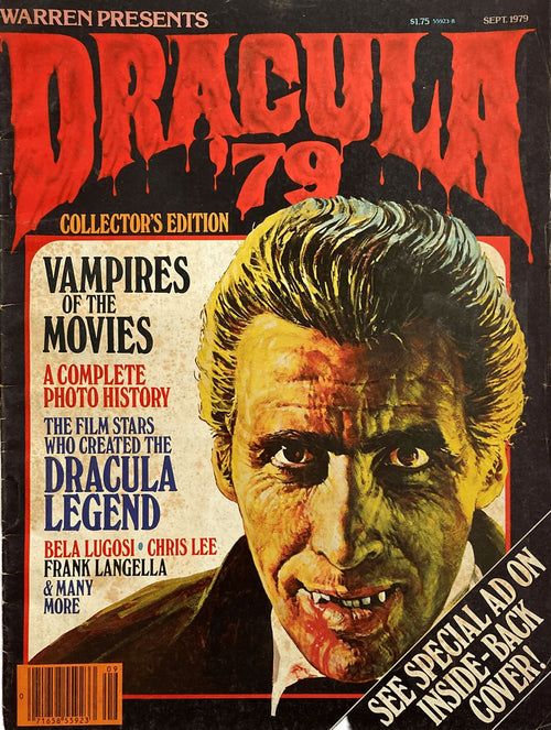 Magazine cover featuring a horror movie character with text about vampires and film stars.