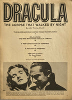 Vintage 'Dracula' book cover with text and images of a man and woman.