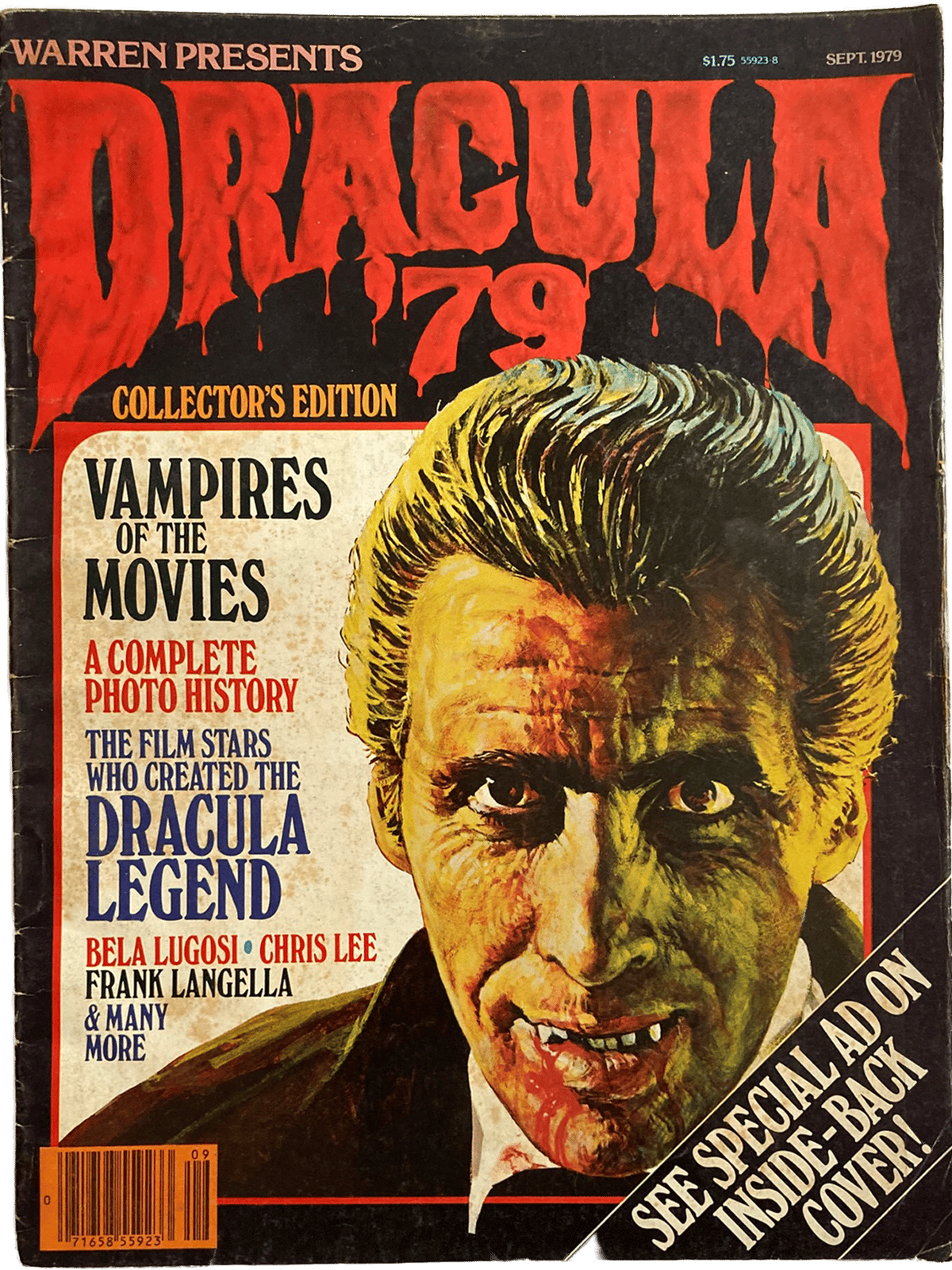 Cover of 'Dracula 1799' magazine featuring a vampire with green skin and a text overlay.