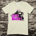 Beige t-shirt featuring a black and pink graphic of Edith Massey with text reading Edith Massey Vintage Grindhouse on front