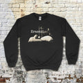Eraserhead  baby sweatshirt with vintage black and white graphic of iconic film scene on black crewneck fabric