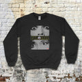 Black Eyeball sweatshirt with large close-up eyes graphic and bold lettering featuring an eyeball in the text center