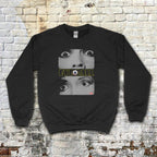 Black Eyeball sweatshirt with large close-up eyes graphic and bold lettering featuring an eyeball in the text center