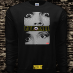 Black sweatshirt with 'EYEBALL' design against a brick wall background