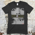 Black t-shirt featuring distorted black and white close-up eyes with yellow Eyeball text and a single eyeball graphic on front