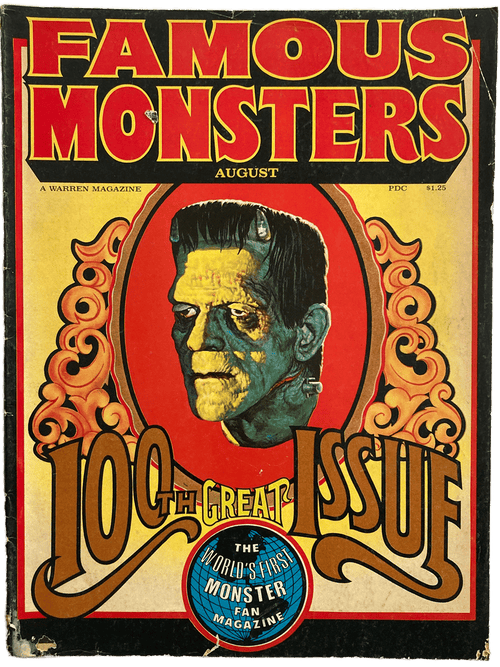Cover of 'Famous Monsters' magazine featuring a vintage monster design.