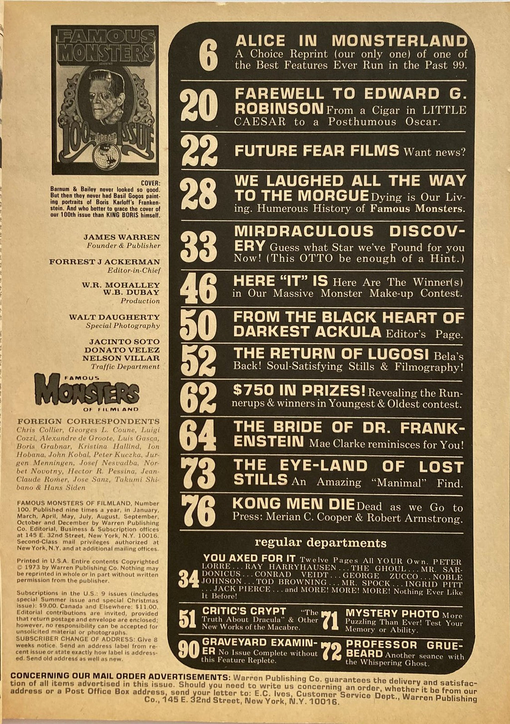 Famous Monsters of Filmland (Aug.   1973) #100
