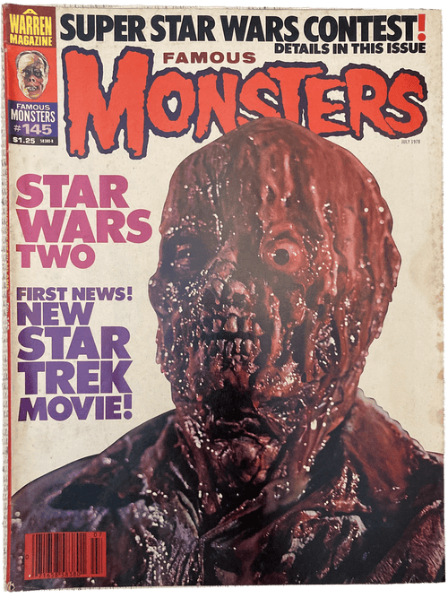 Vintage magazine cover featuring a creature with text about Star Wars and Star Trek.