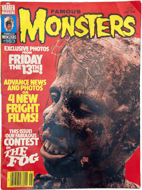 Magazine cover featuring a creature from 'Friday the 13th' with text about new films and contests.