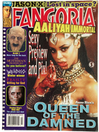 Fangoria #210 cover featuring a woman in costume with text about 'Queen of the Damned' and 'Fangoria'.