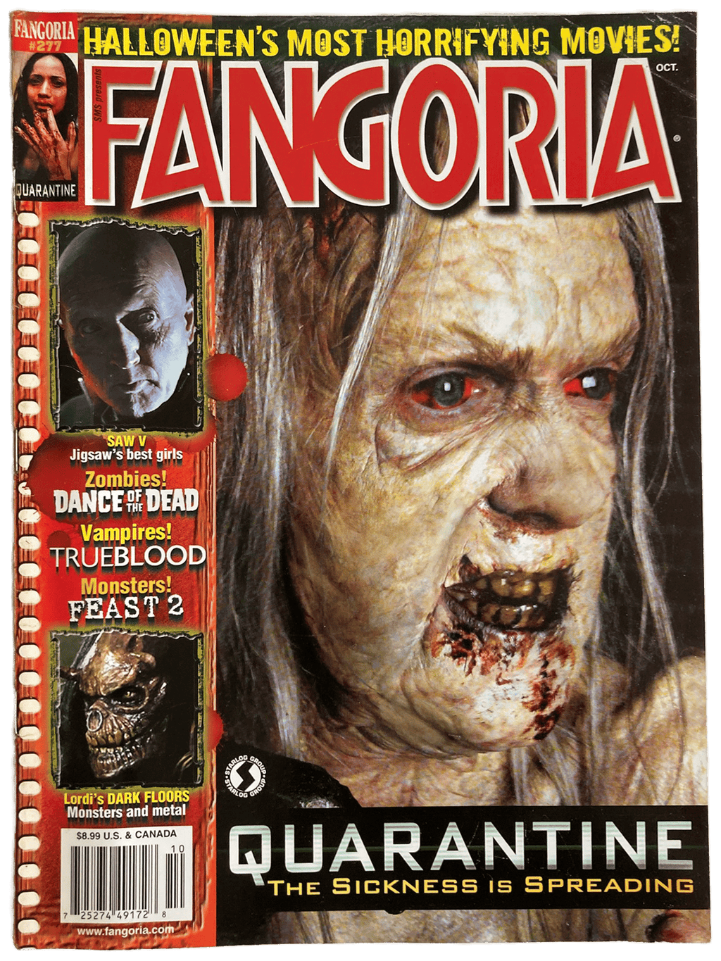 Fangoria magazine cover featuring a zombie with red eyes and text about Halloween movies.