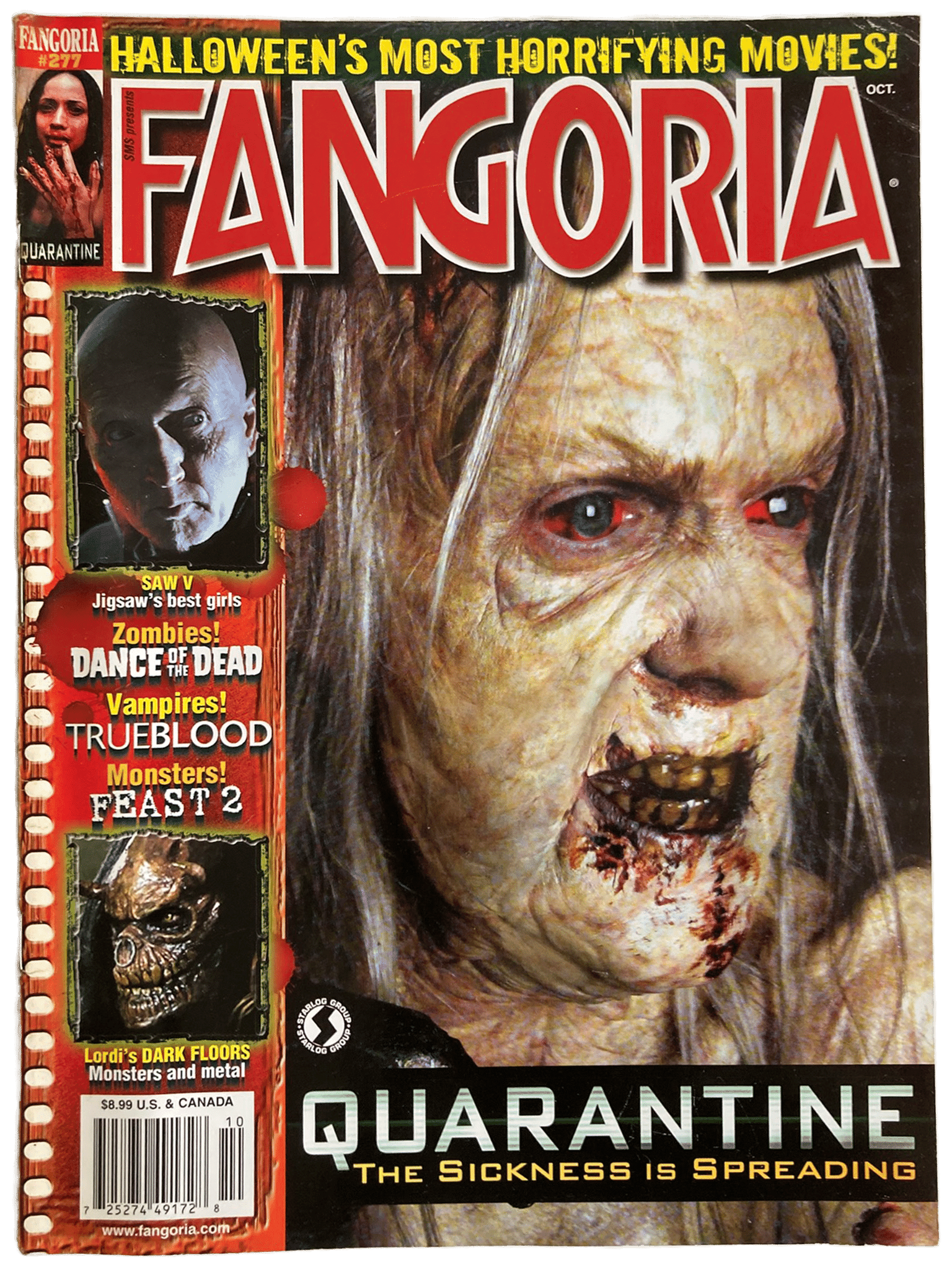 Fangoria magazine cover featuring a zombie with red eyes and text about Halloween movies.