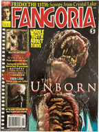 Fangoria Magazine #279 cover featuring gruesome creature from The Unborn and horror film previews with vintage grindhouse style