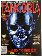 Magazine cover of Fangoria #282 featuring a blue skull with text about movie releases.