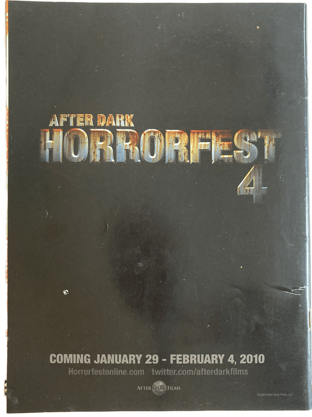 Promotional poster for 'After Dark Horrorfest 4' with colorful text on a black background.