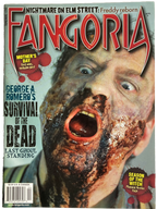 Magazine cover featuring a zombie with a bloody mouth and text about 'Fangoria' and 'Survival of the Dead'.