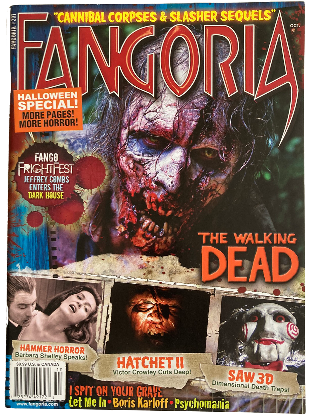 Magazine cover of Fangoria #297 featuring The Walking Dead and more.