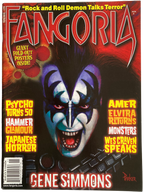 Magazine cover of Fangoria #298 featuring Gene Simmons with text about movie topics.