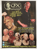 Advertisement for CFX Composite Effects featuring silicone masks on a dark background.