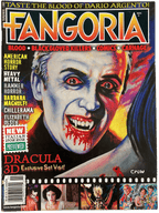 Fangoria Magazine #308 cover featuring a vintage Grindhouse style Dracula vampire with blood and horror film highlights.