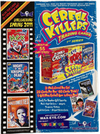 Fangoria Magazine #308 back cover featuring colorful cereal box parody trading cards with horror movie themes and vintage grindhouse style