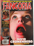 Magazine cover of Fangoria featuring a horror-themed layout with text and images.