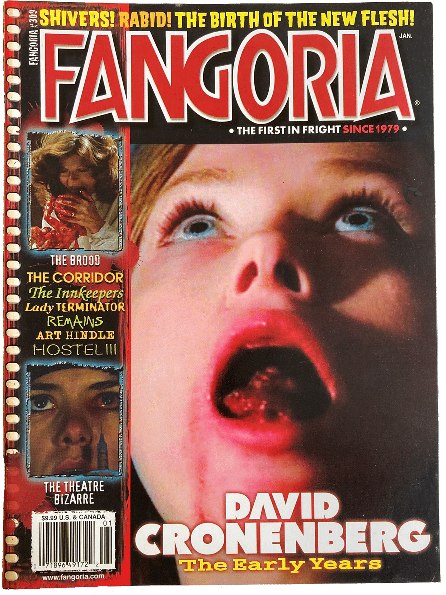 Magazine cover of Fangoria featuring a horror-themed layout with text and images.
