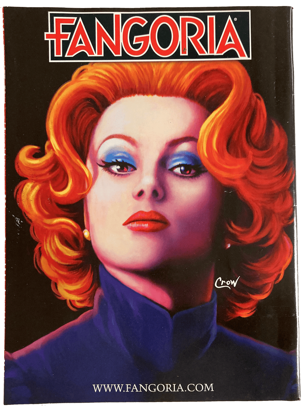 Fangoria magazine cover with a woman's face and red hair, featuring the Fangoria logo.