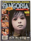 Magazine cover of Fangoria featuring a horror-themed layout with text and images.