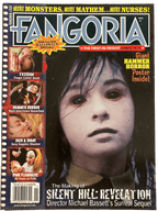 Magazine cover of Fangoria featuring a horror-themed layout with text and images.