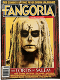 Magazine cover of Fangoria featuring a person with a skull-like makeup and long hair.