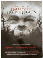 Promotional poster for Universal's Halloween Horror Nights with dark trees and smoke.