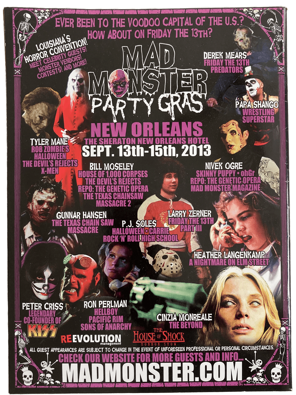 Promotional poster for Mad Monster Party Gras event featuring horror-themed characters and text.
