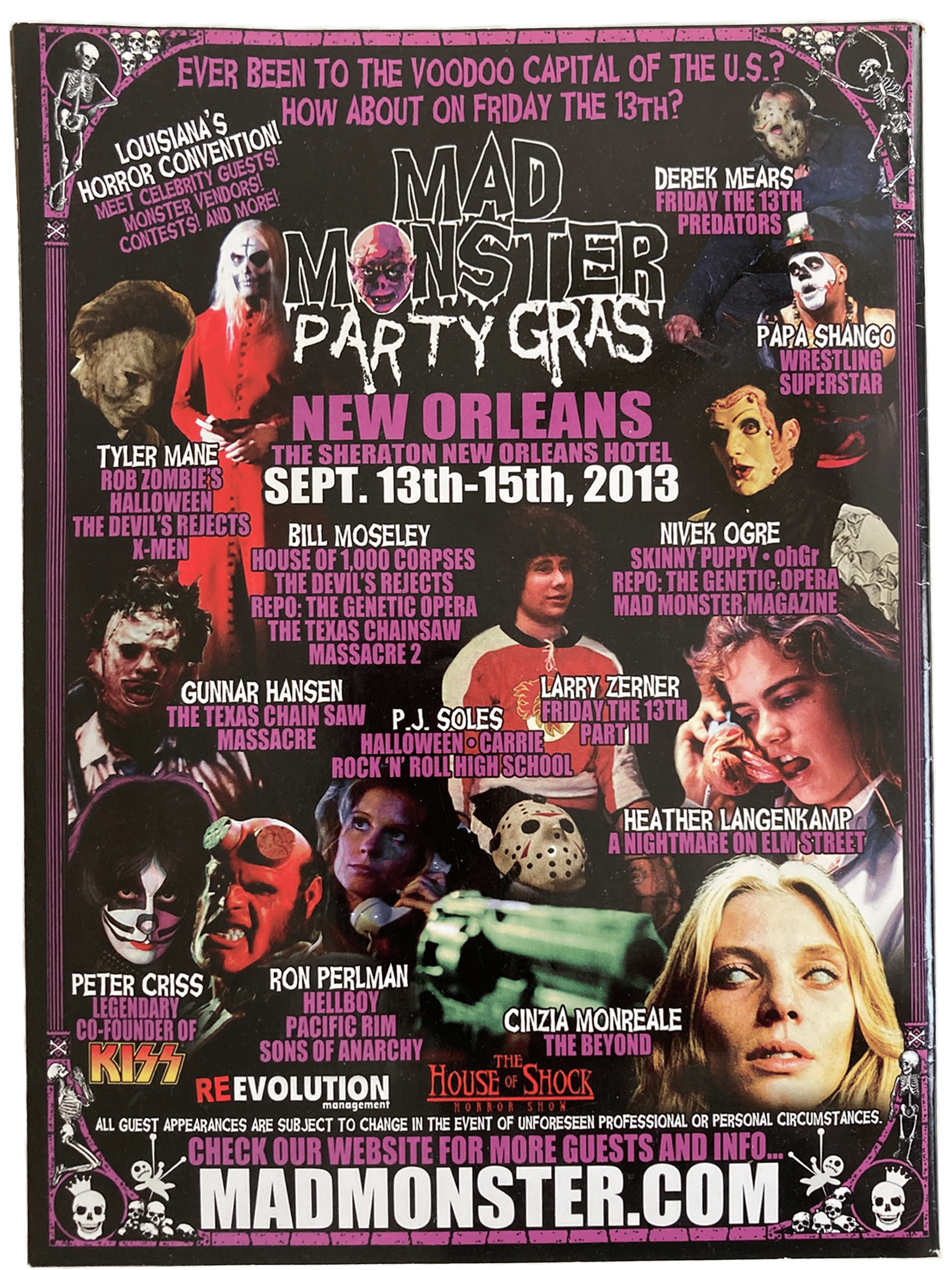 Promotional poster for Mad Monster Party Gras event featuring horror-themed characters and text.