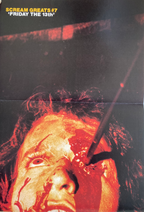 Poster of a character with a knife in the head, featuring 'Scream Greats #7' and 'Friday the 13th'.