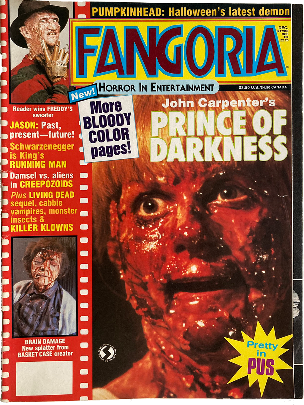 Fangoria magazine cover featuring a horror-themed layout with text and images of a man with a red face.